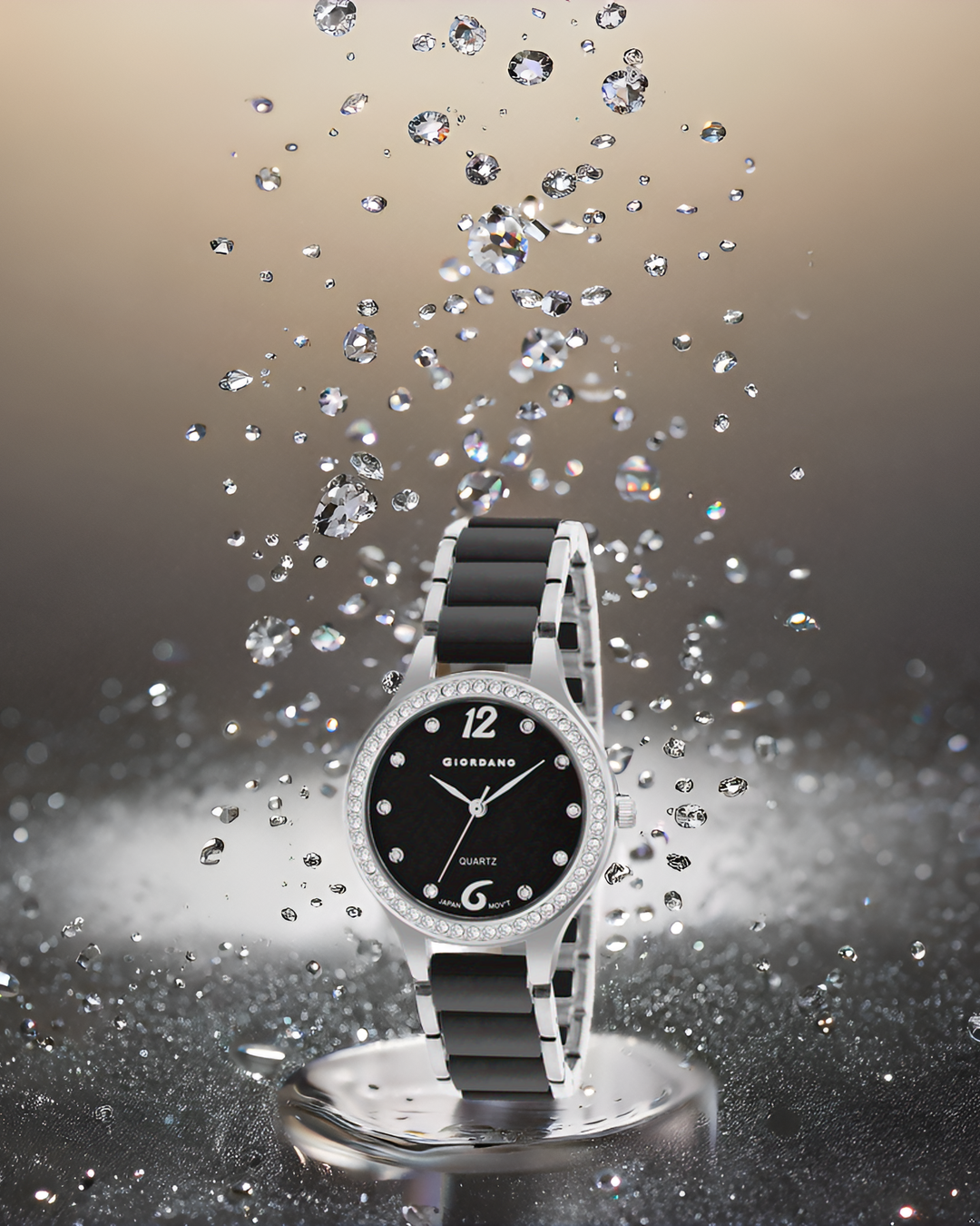 Giordano Analog Watch for Women, Diamond-Set with Metal Strap Ladies Water Resistant Wrist Watch for Female | GZ-60065-22